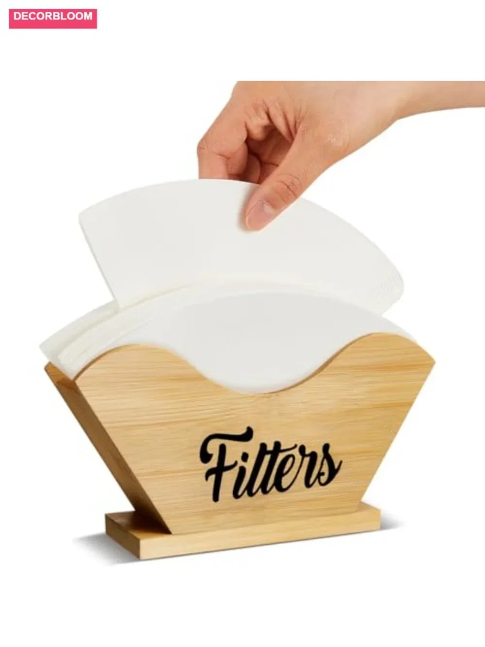 Solid Wood Farmhouse Coffee Filter Holder Storage Bamboo Color